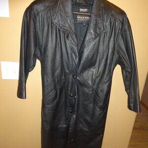 Black leather Trench/Long coat excellent shape